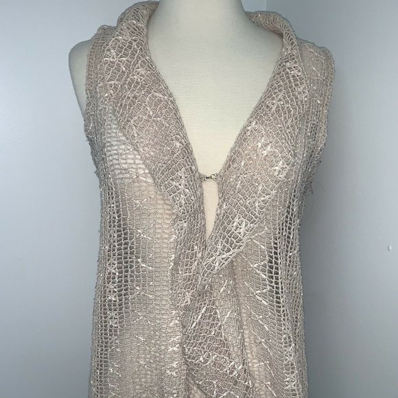 Keren Hart Womens Sleeveless Crochet Open Front Vest Top Beige SZ S Boho Hippie - Picture 2 of 5